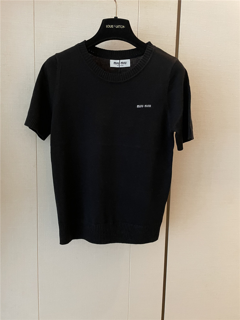 Miu Miu Logo-Intarsia Cashmere Top Black