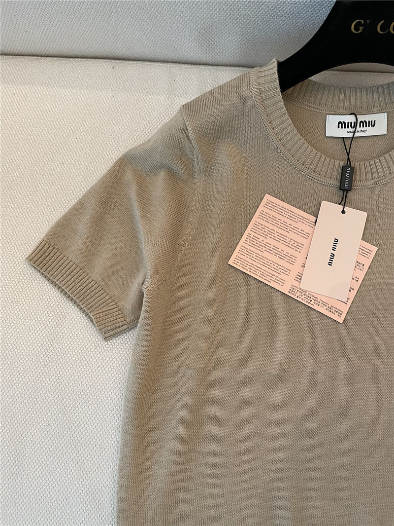 Miu Miu Logo-Intarsia Cashmere Top Beige