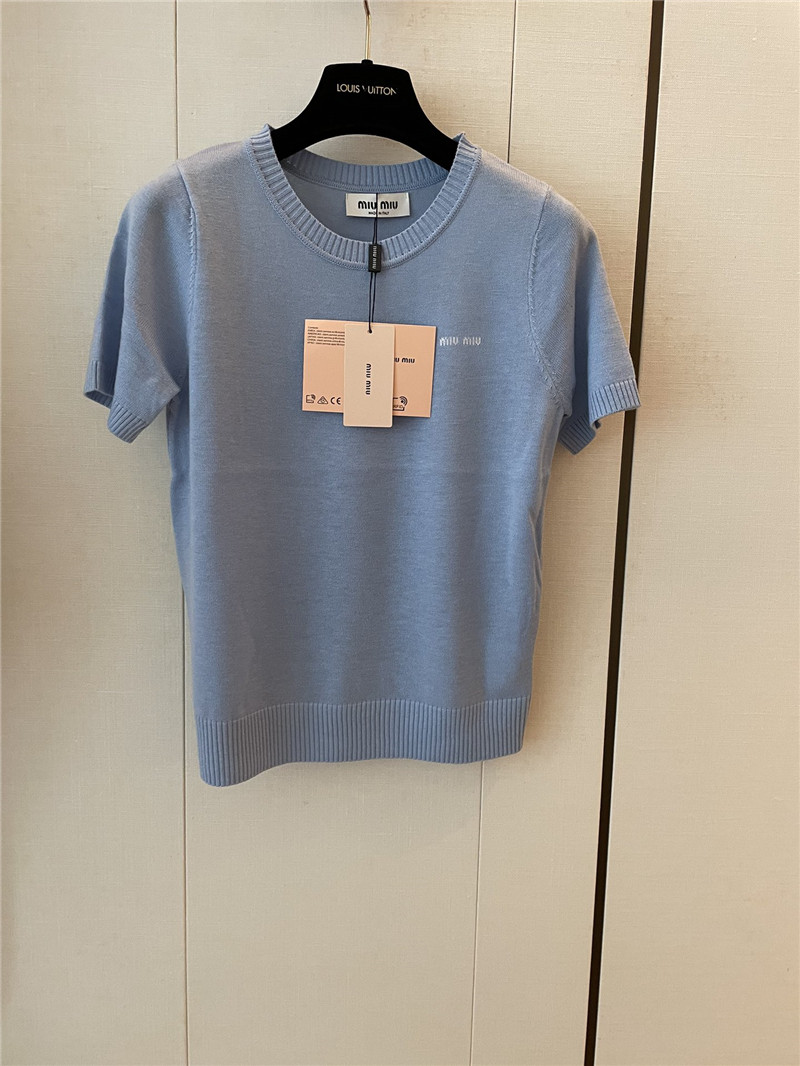 Miu Miu Logo-Intarsia Cashmere Top Blue