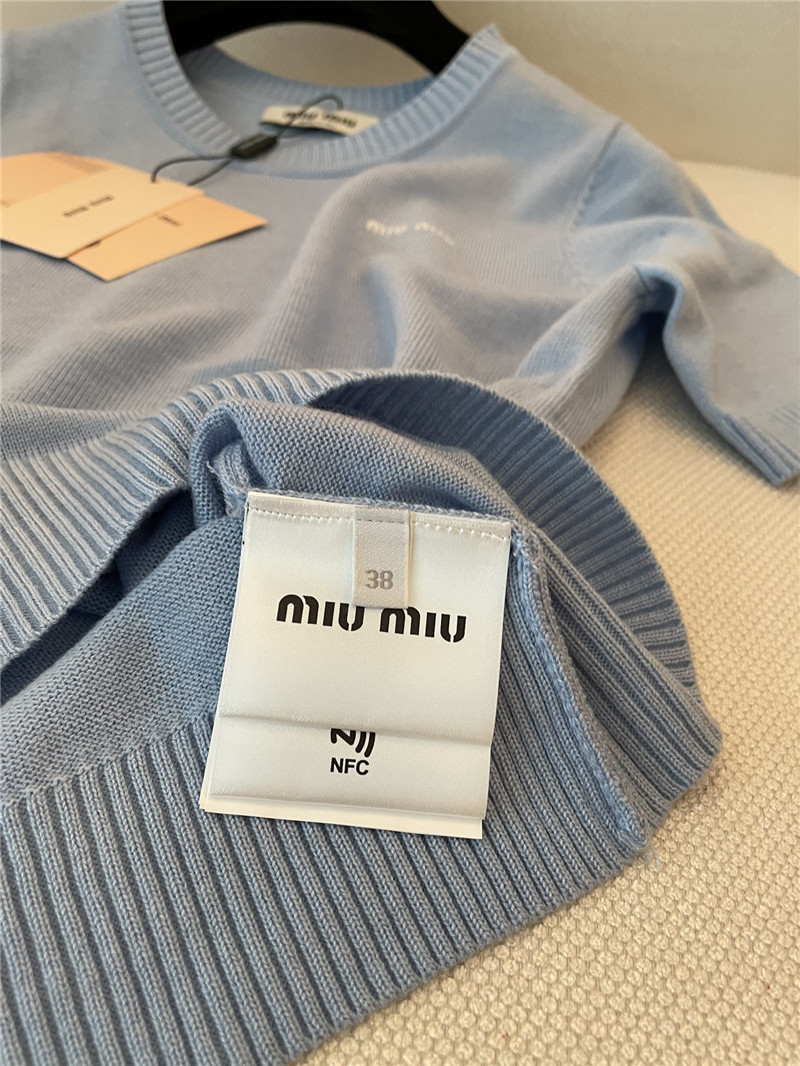 Miu Miu Logo-Intarsia Cashmere Top Blue