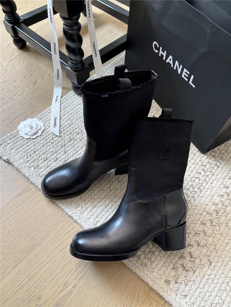 Ch**el black calfskin mid calf boots