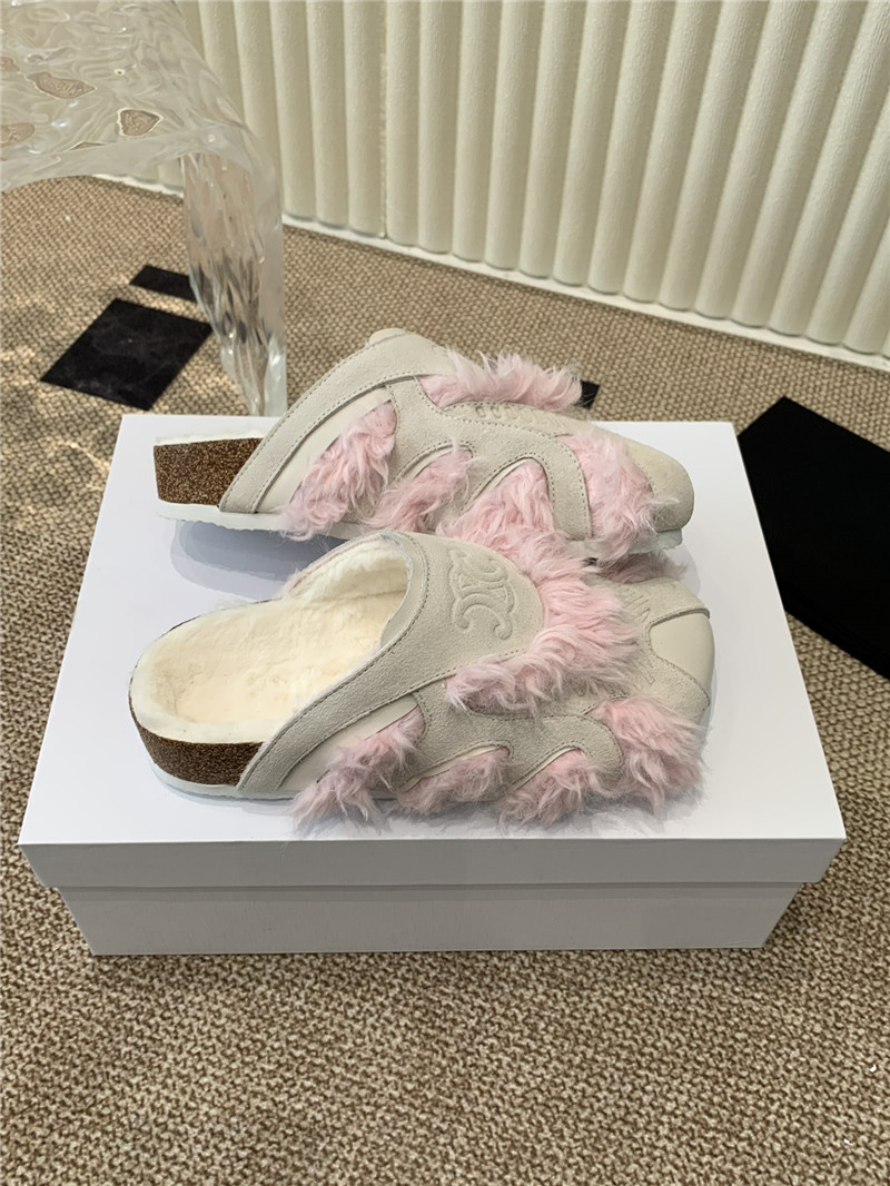 Ce1i*e suede and shearling fur mules grey/pink