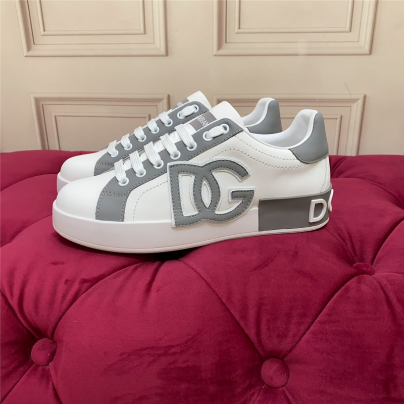 Dolce & Gabbana D&G White Gray Logo Low Top Sneakers