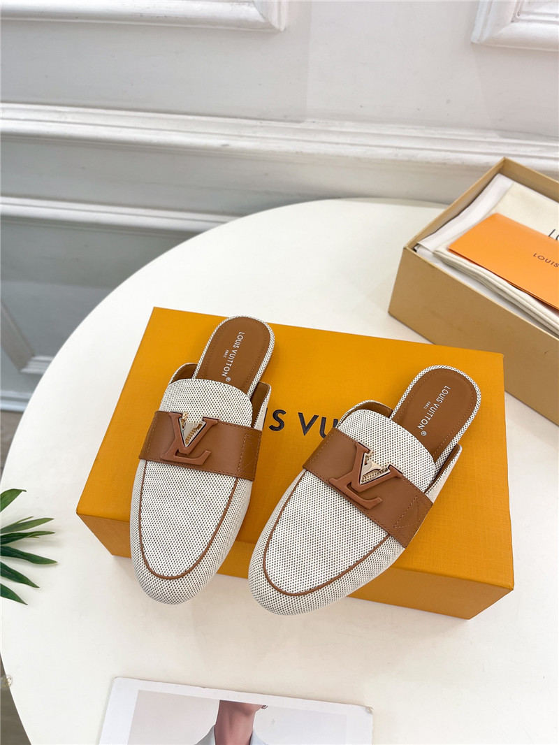 LV Capri Open Back Loafers Bicolor Canvas Brown