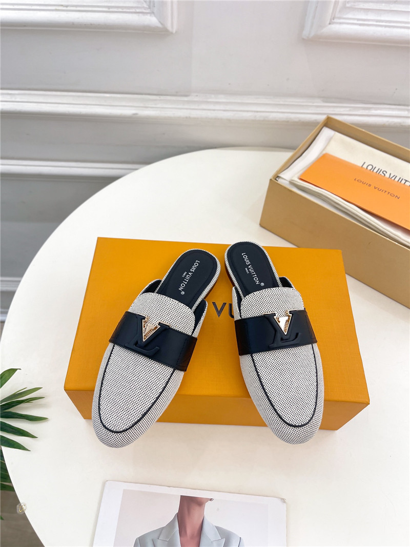 LV Capri Open Back Loafers Bicolor Canvas Navy