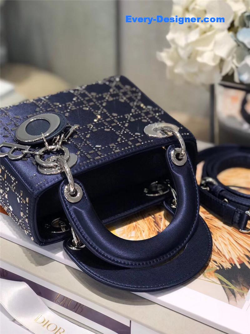 mini lady D10r bag black strass cannage satin