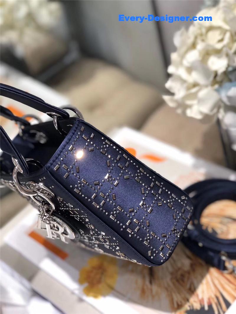 mini lady D10r bag black strass cannage satin
