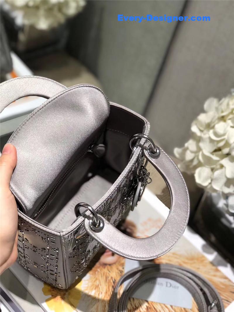 mini lady D10r bag black strass cannage satin
