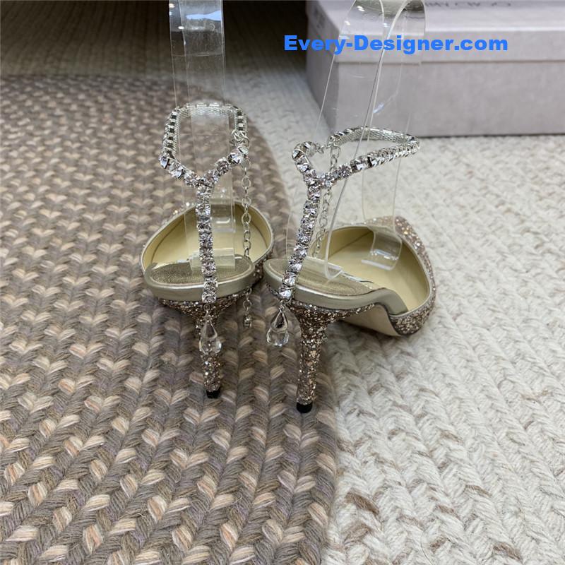 J1m*y Ch00 silver glitter heels