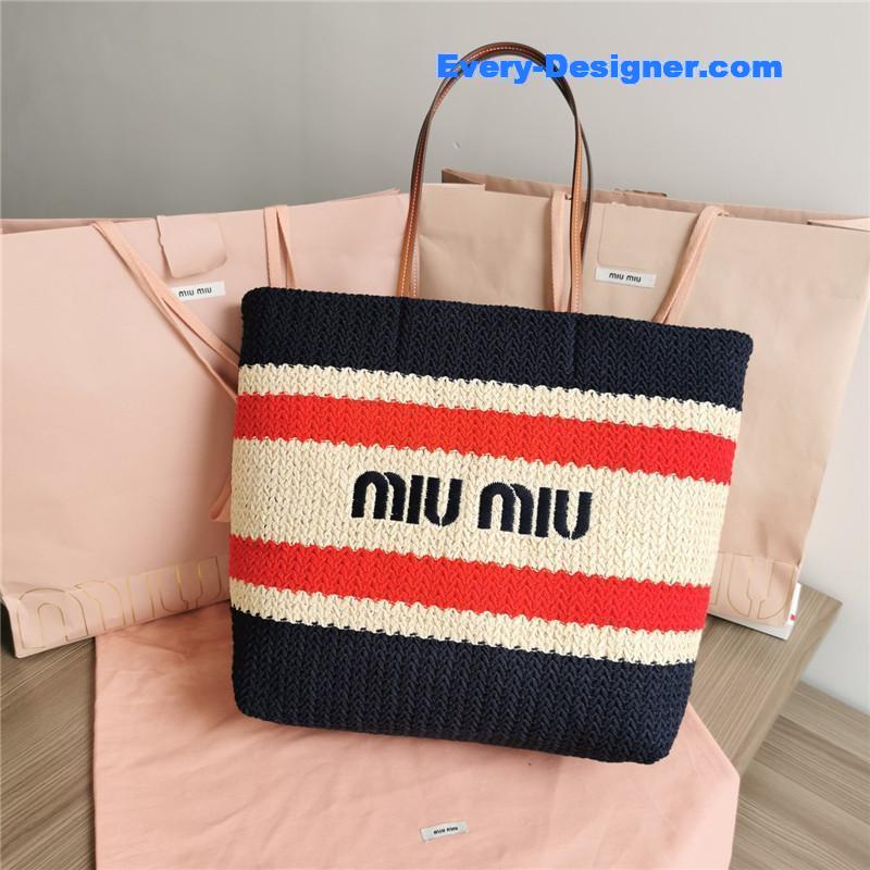 M1um1u straw woven cotton tote bag
