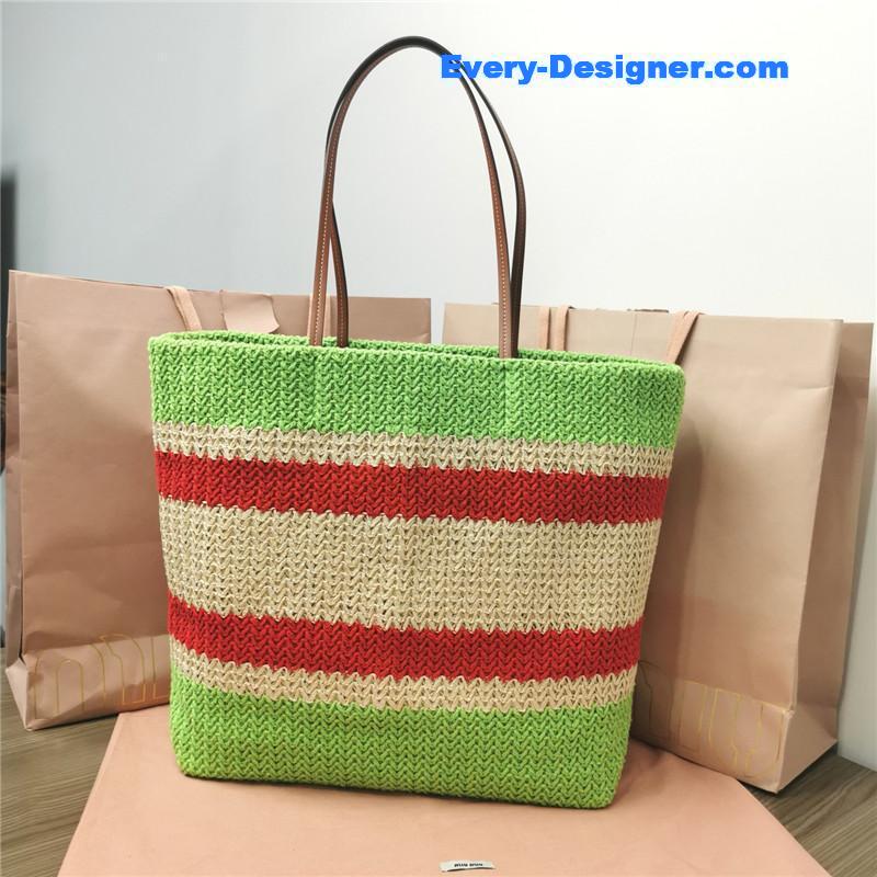 M1um1u straw woven cotton tote bag