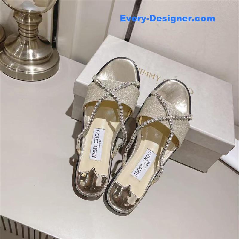 J1m*y Ch00 strappy rhinestone slides