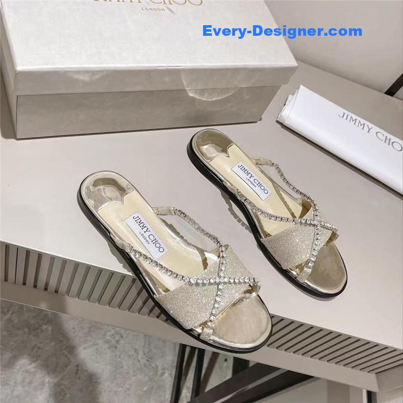 J1m*y Ch00 strappy rhinestone slides