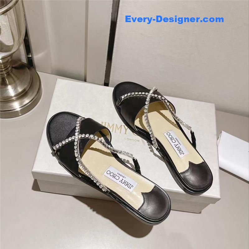 J1m*y Ch00 strappy rhinestone slides
