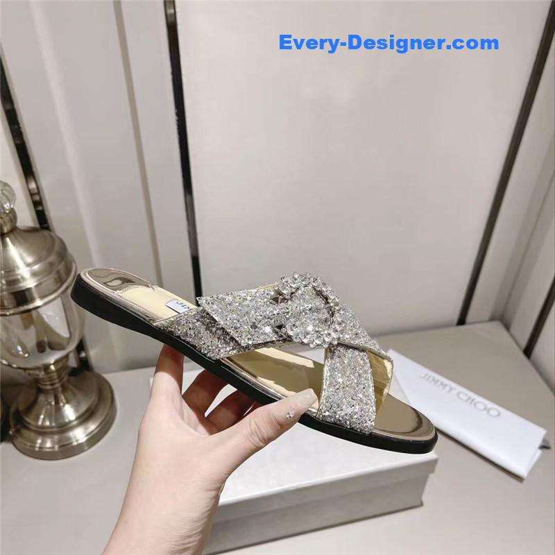 J1m*y Ch00 rhinestone c buckle slides