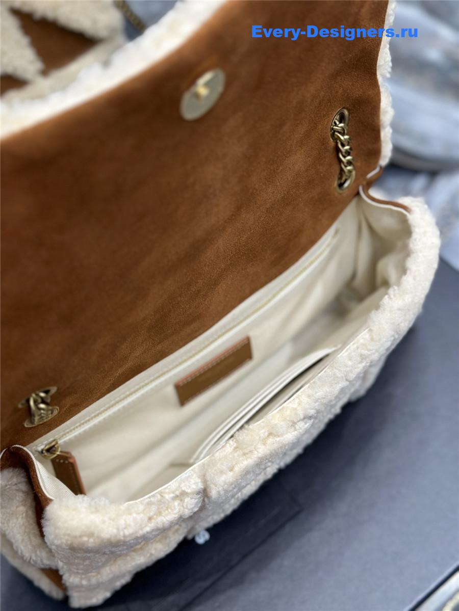 yves Sa1nt Lau*nt small jamie lambswool bag brown