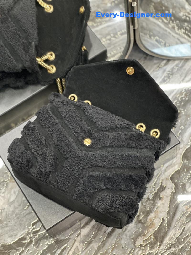 Y51 black suede lamb wool loulou bag