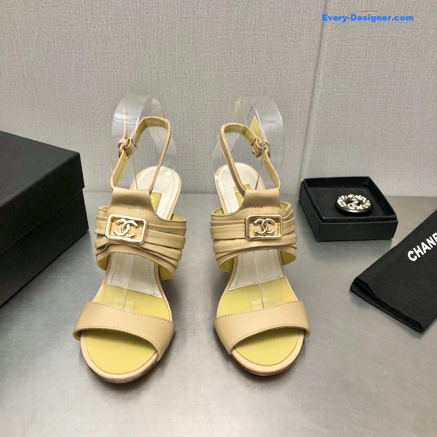 Ch**el beige leather strappy high-heeled sandals