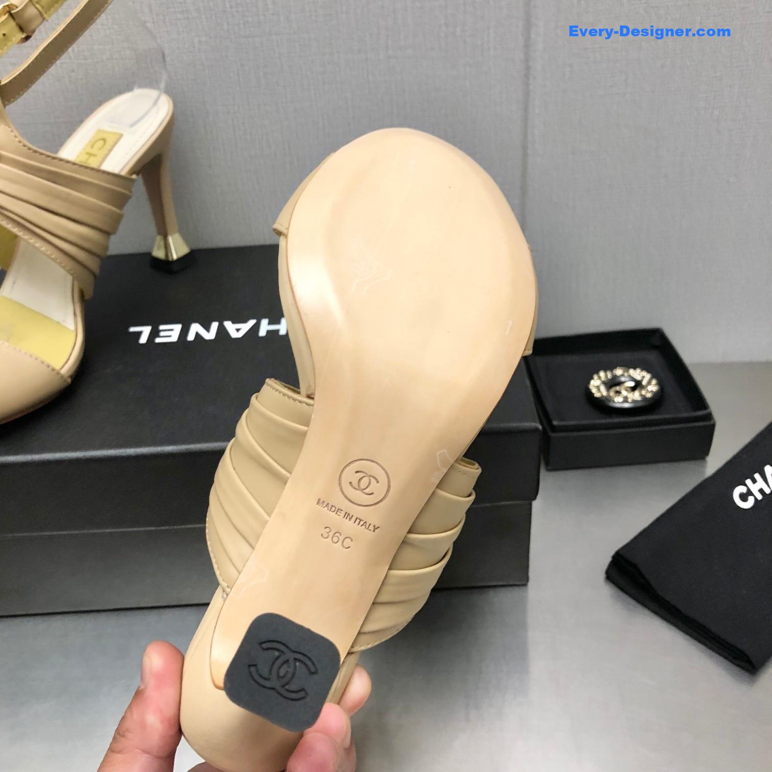 Ch**el beige leather strappy high-heeled sandals
