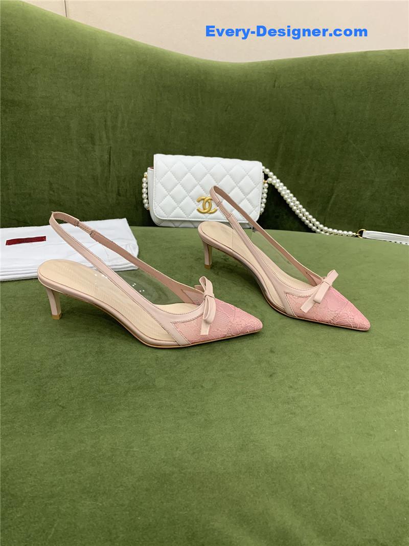 Va1e*ntin0 new lace pointed toe back empty shoes
