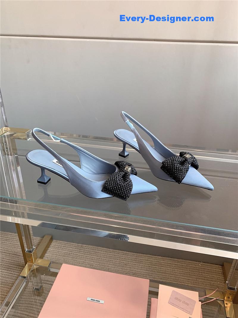 M1um1u new pointed bowknot kitten heels