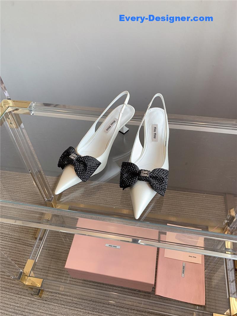 M1um1u new pointed bowknot kitten heels