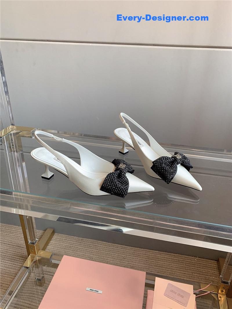 M1um1u new pointed bowknot kitten heels
