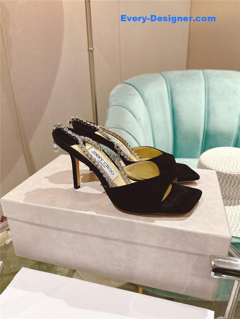 J1m*y Ch00 rhinestone chain heels