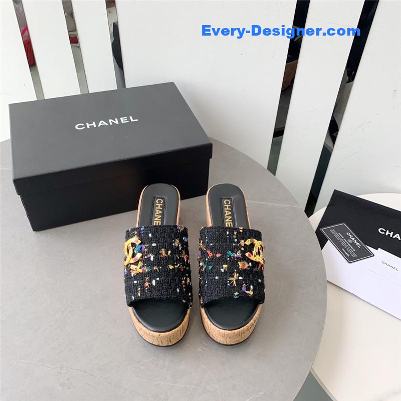 CC rhombus thick-soled flip flops