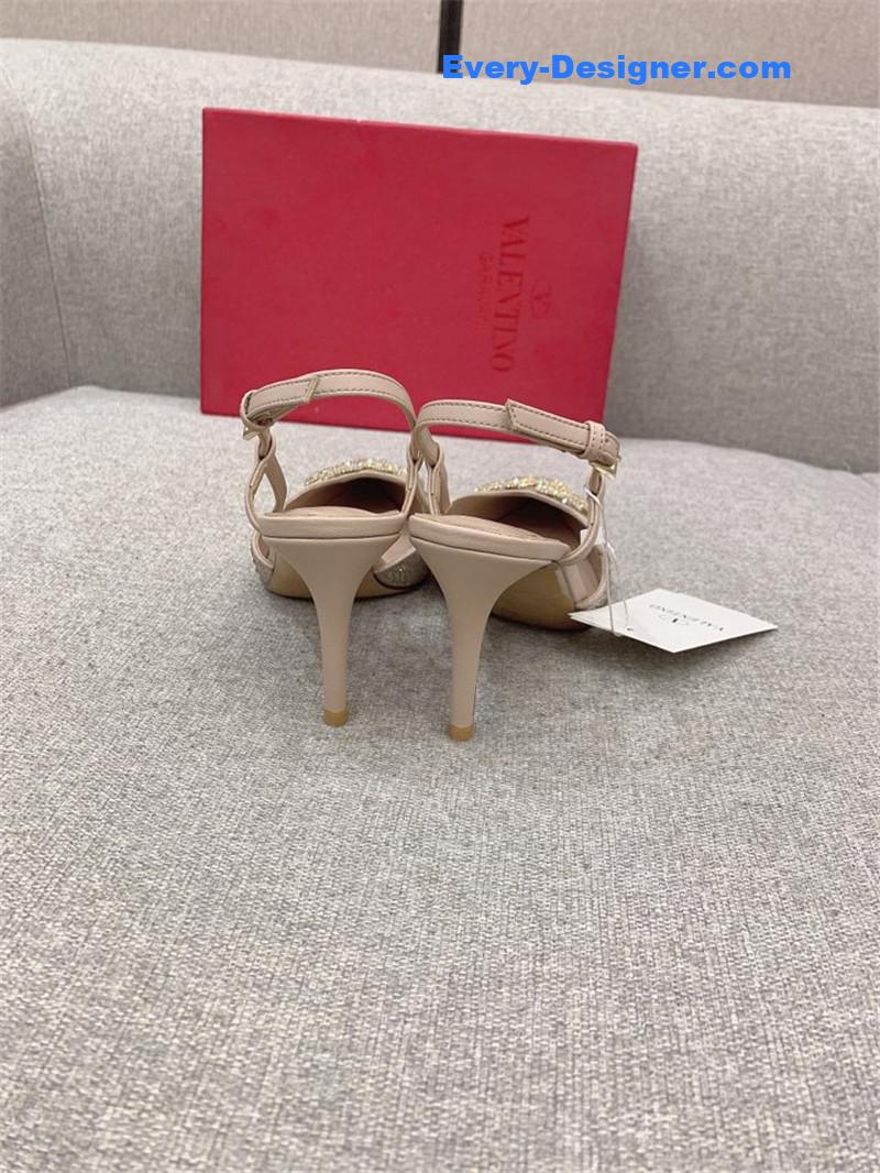 va1e*ntin0 new v buckle full D1am0nd high-heeled sandals