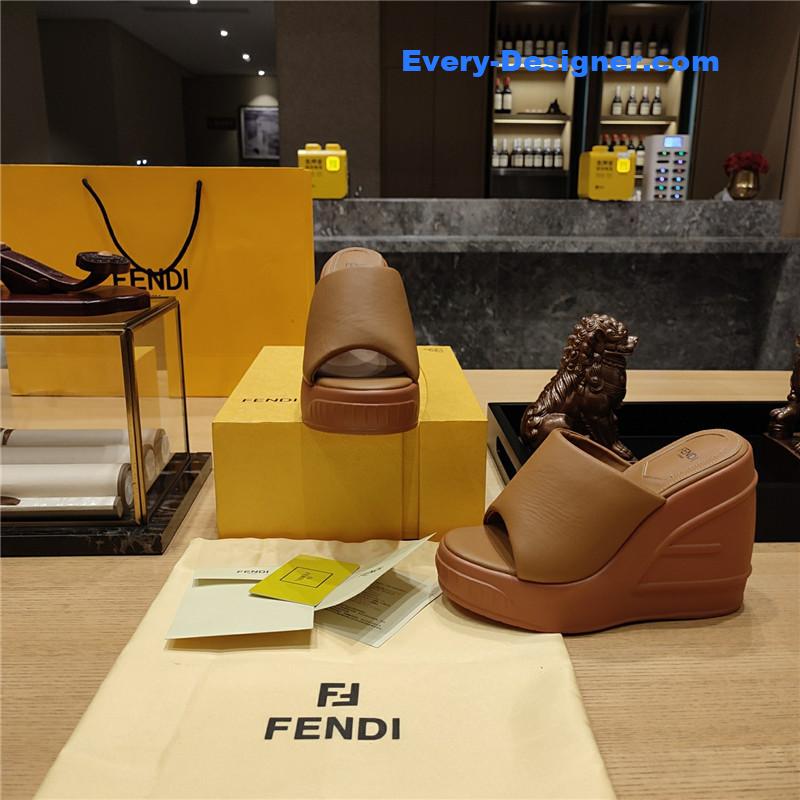 F**di tan leather wedge platform slides