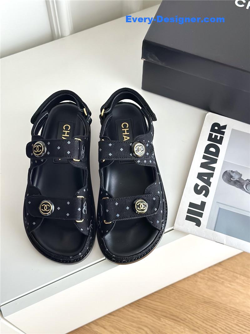 CC polka dot denim Velcro sandals
