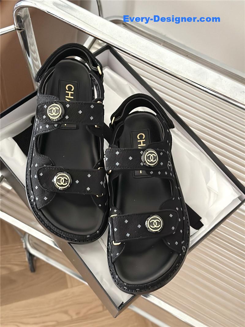 CC polka dot denim Velcro sandals