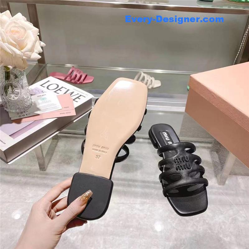 M1um1u flat lambskin sandal slippers