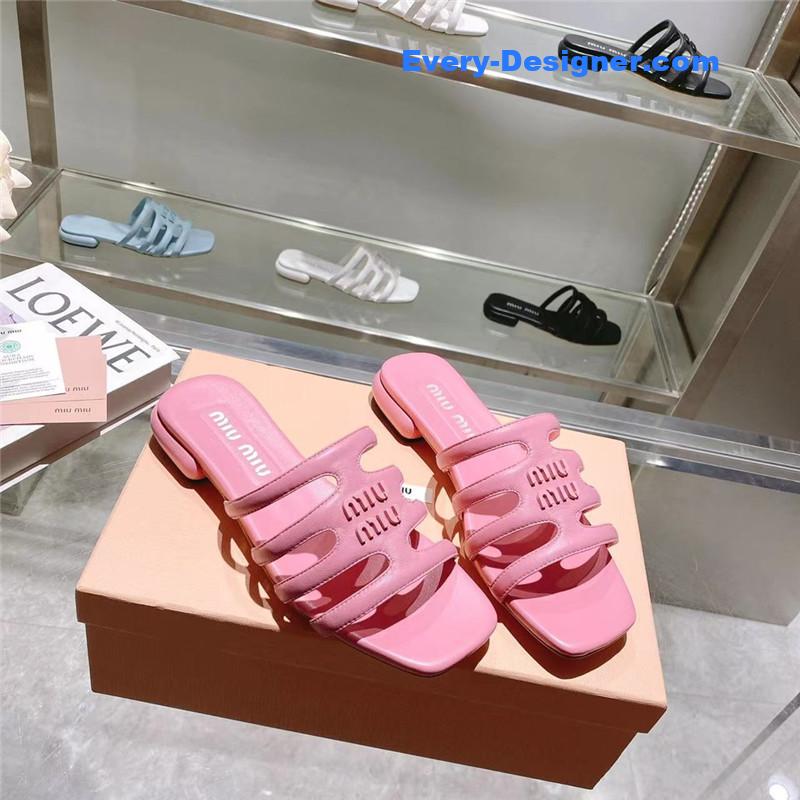 M1um1u flat lambskin sandal slippers