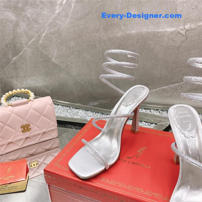Rᴇɴᴇ Cᴀᴏᴠɪʟʟᴀ diagonal strap rhinestone inlaid sandals