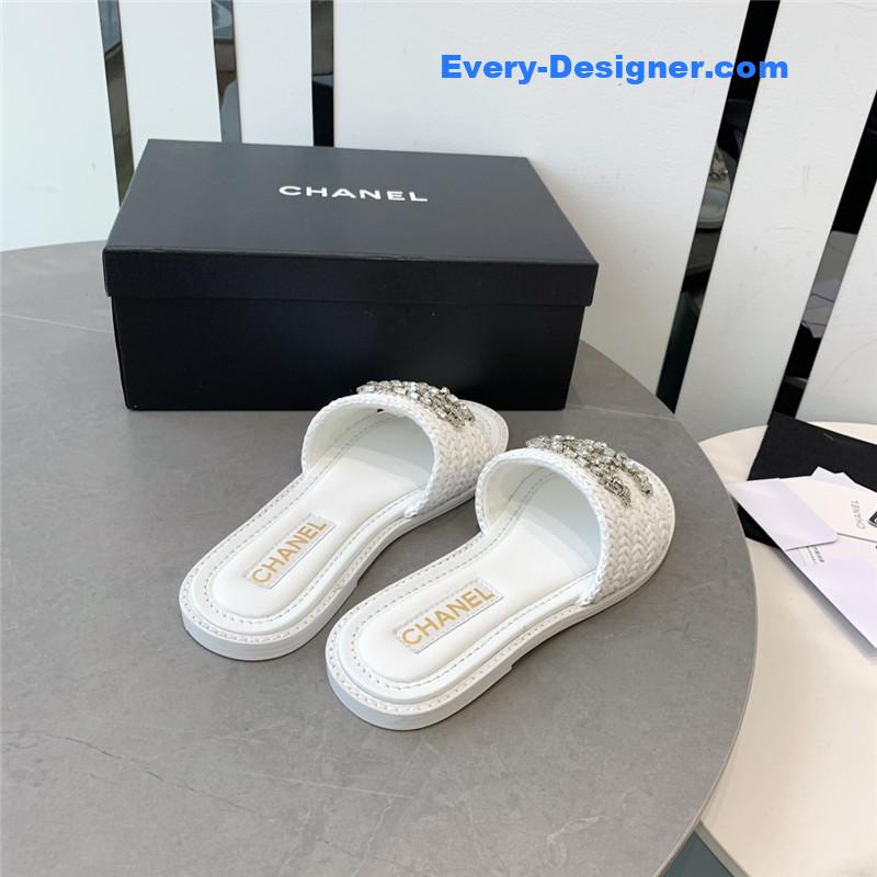 CC rhinestone double C artificial woven sandals and slippers