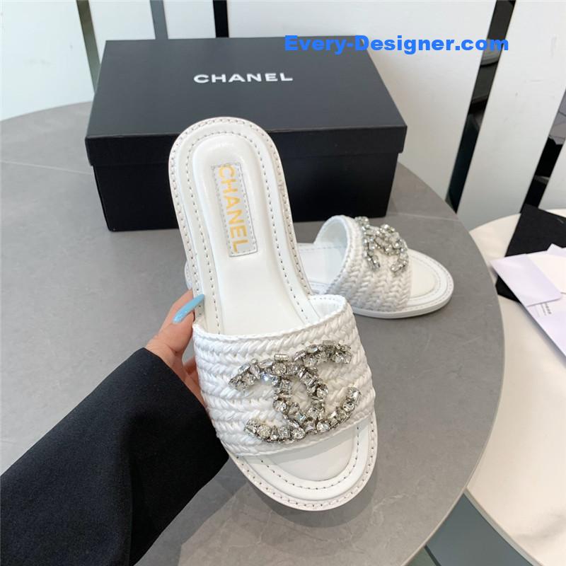 CC rhinestone double C artificial woven sandals and slippers