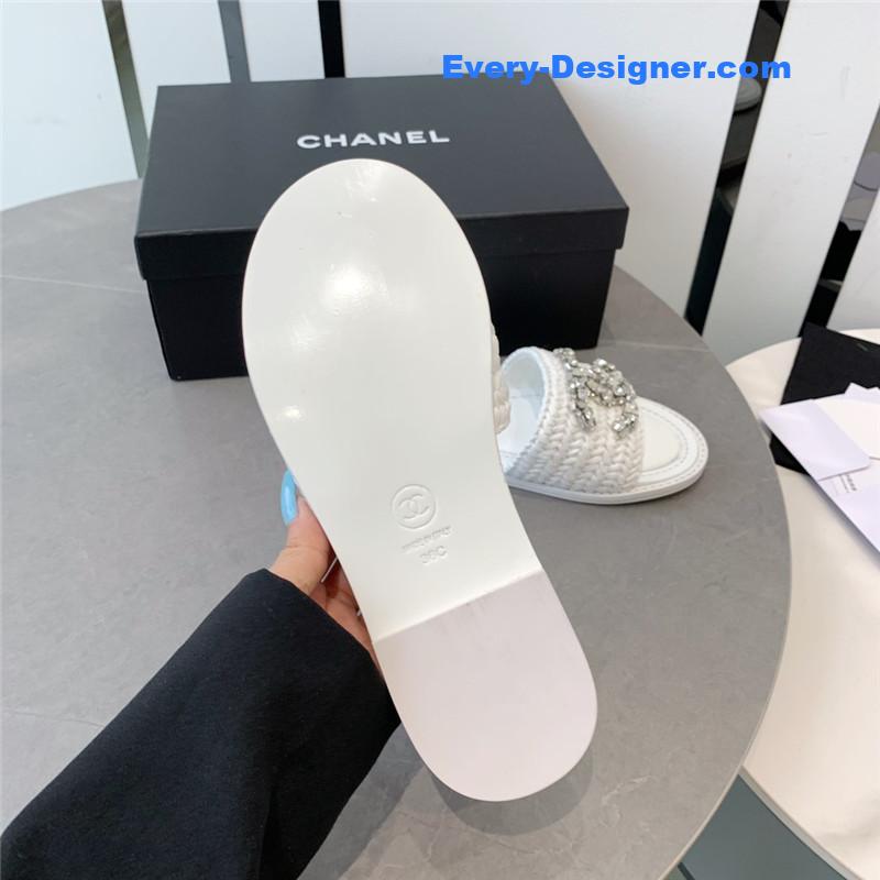 CC rhinestone double C artificial woven sandals and slippers