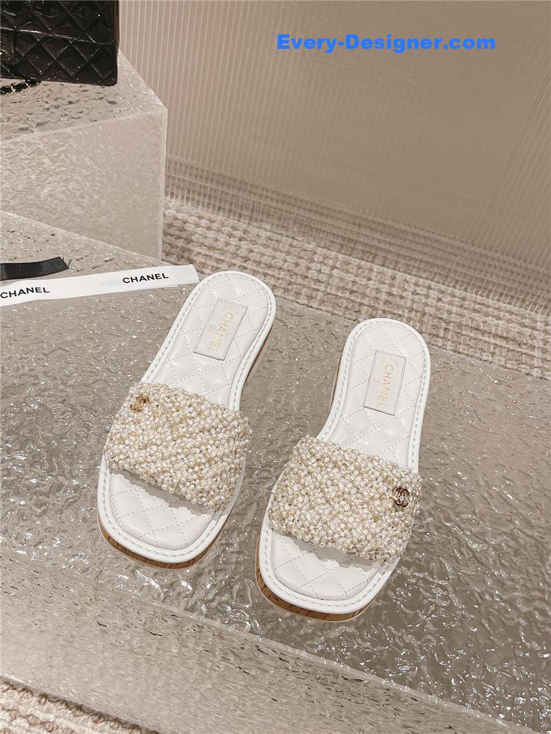 CC new hand-stitched bead decoration slippers
