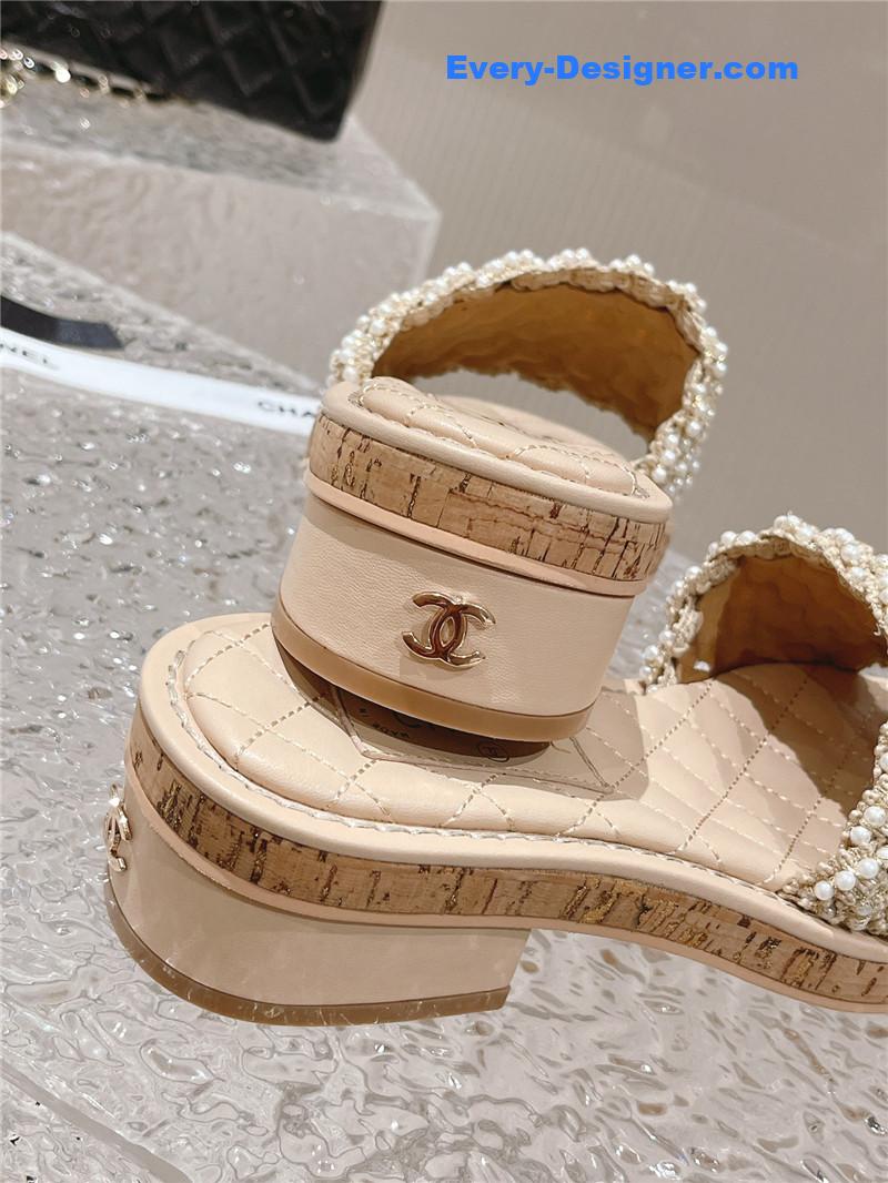 CC new hand-stitched bead decoration slippers