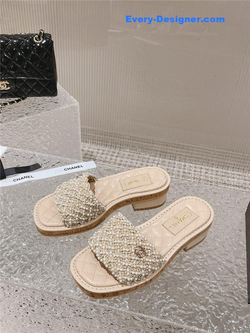 CC new hand-stitched bead decoration slippers