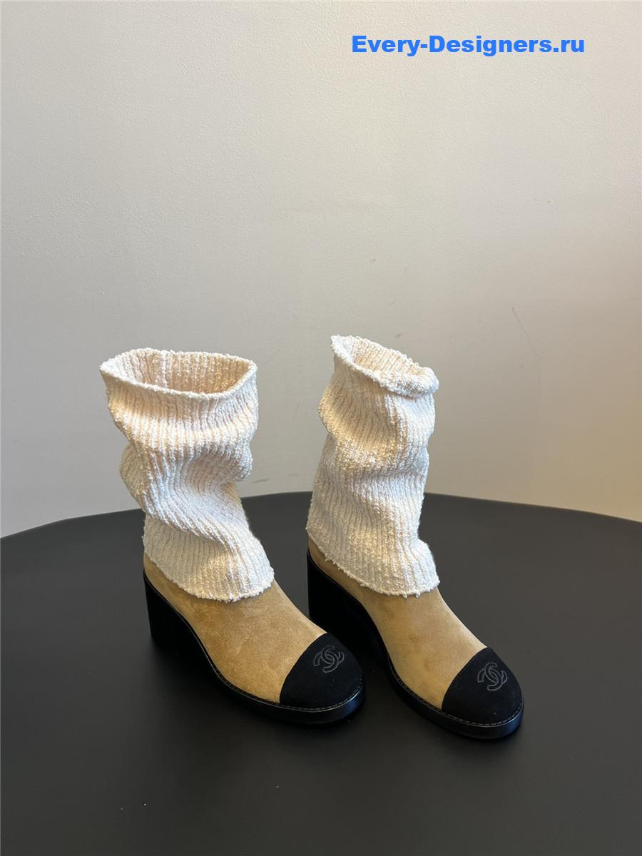 Ch**el beige knitted socks boots