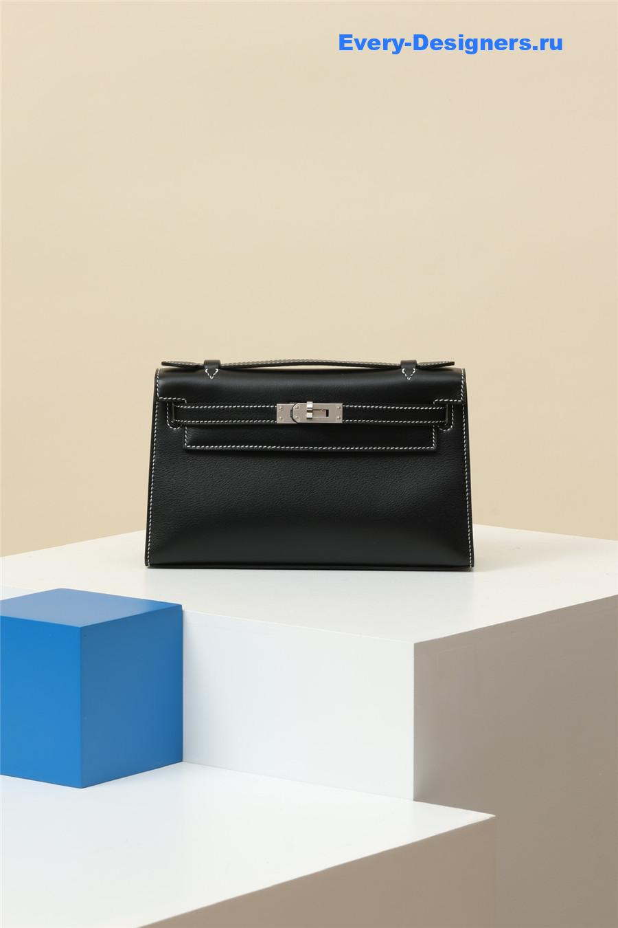 H**me5 kelly pochette swift leather bag black