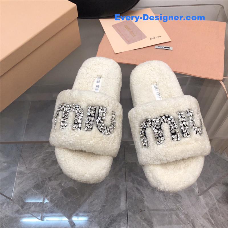 m1um1u D1am0nd buckle wool slippers