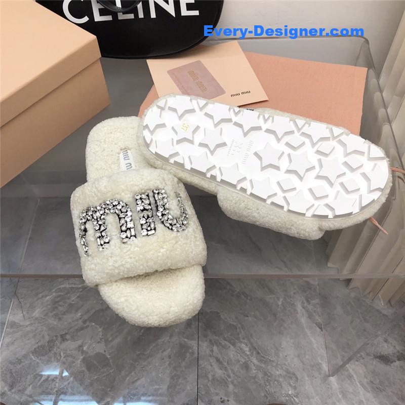 m1um1u D1am0nd buckle wool slippers
