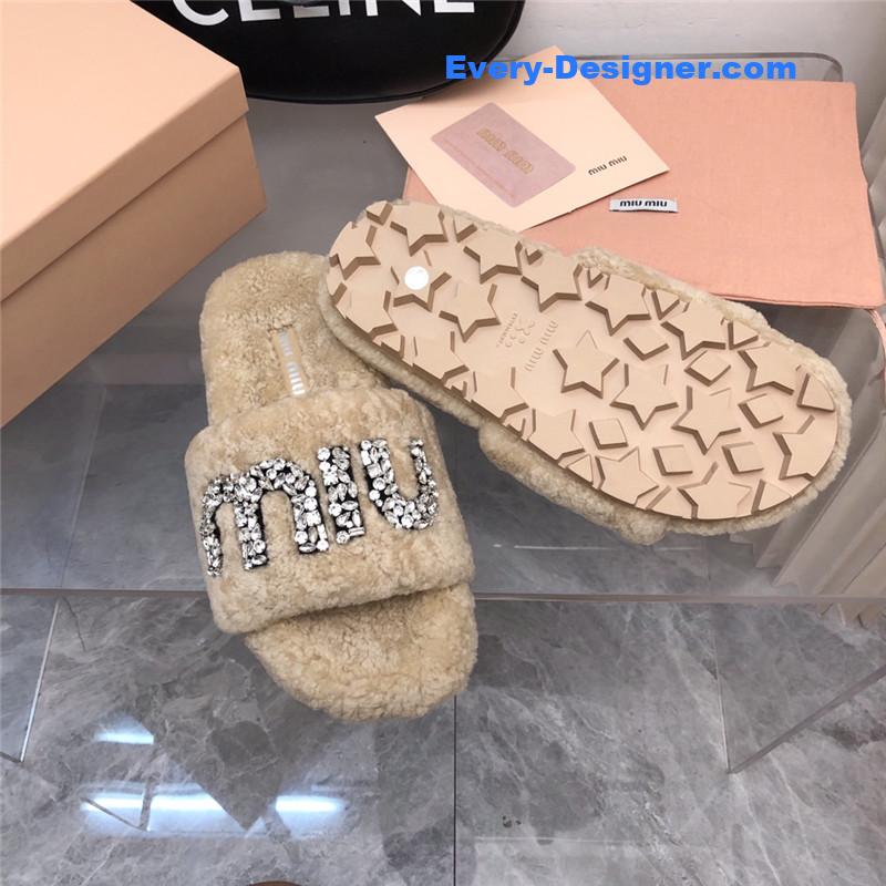 m1um1u D1am0nd buckle wool slippers