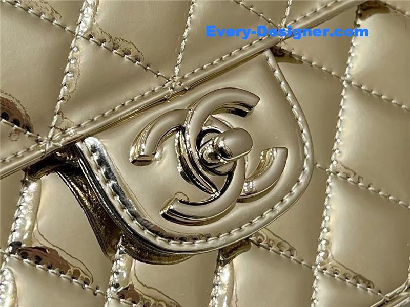 Ch**el patent leather gold double backpack