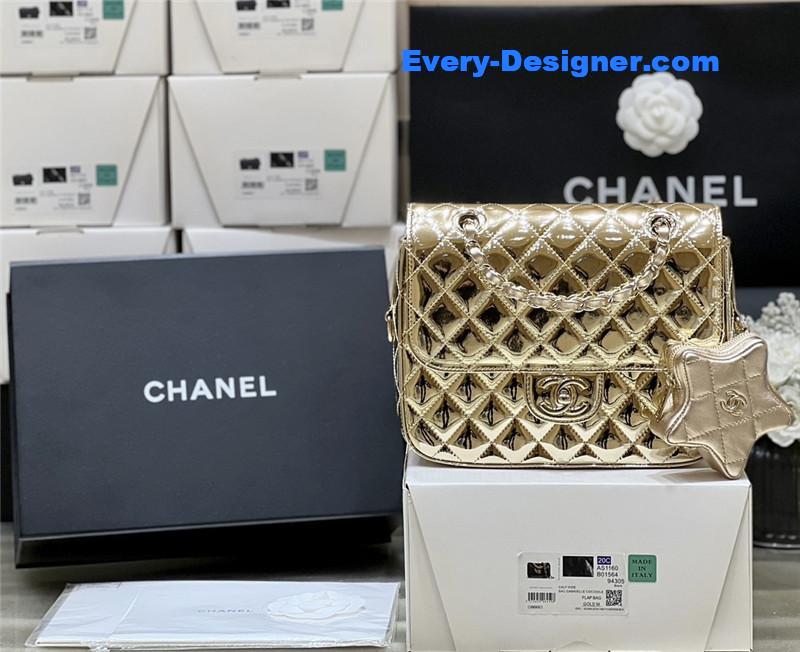 Ch**el patent leather gold double backpack