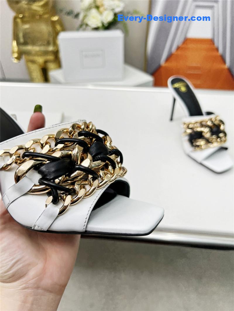 Balmain Metal Chain Heeled Slides